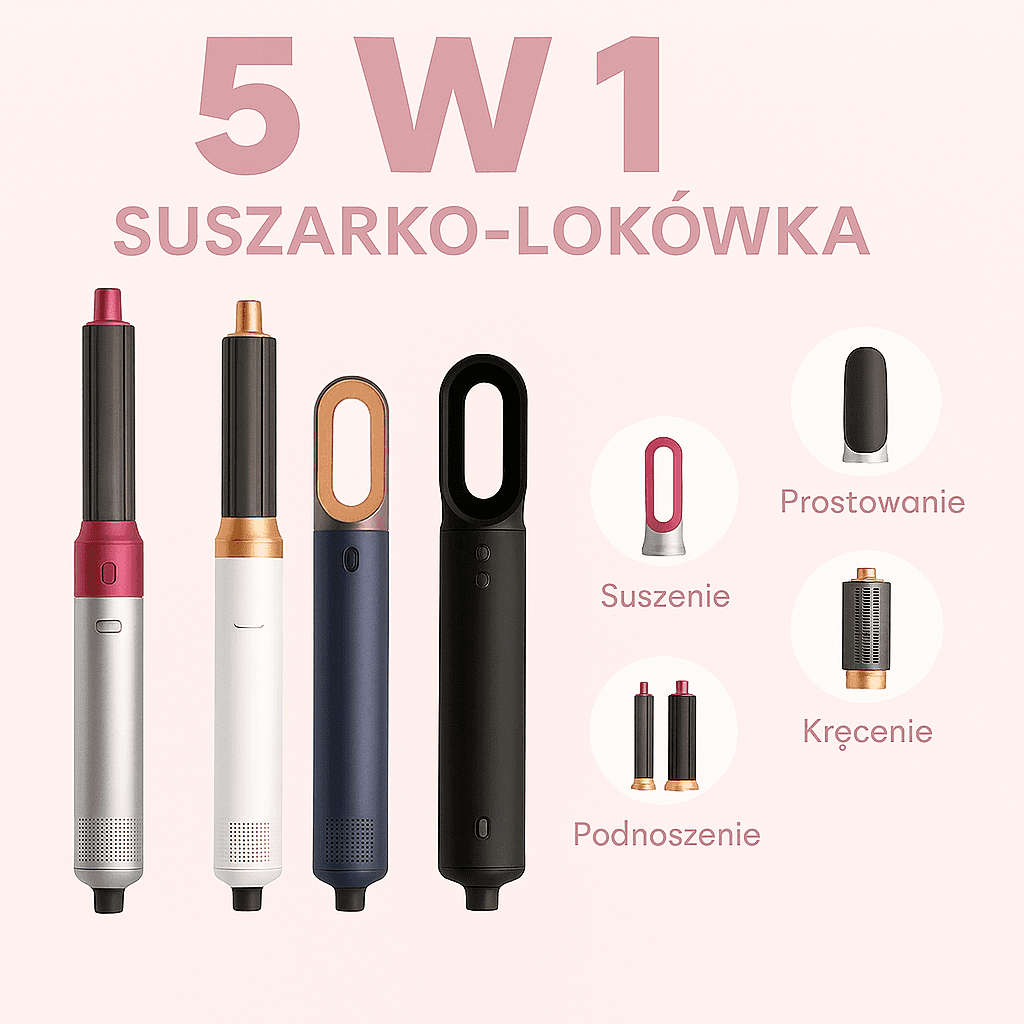 5w1 Suszarko-Lokówka z Gorącym Powietrzem do Kręcenia, Prostowania i Modelowania Włosów
