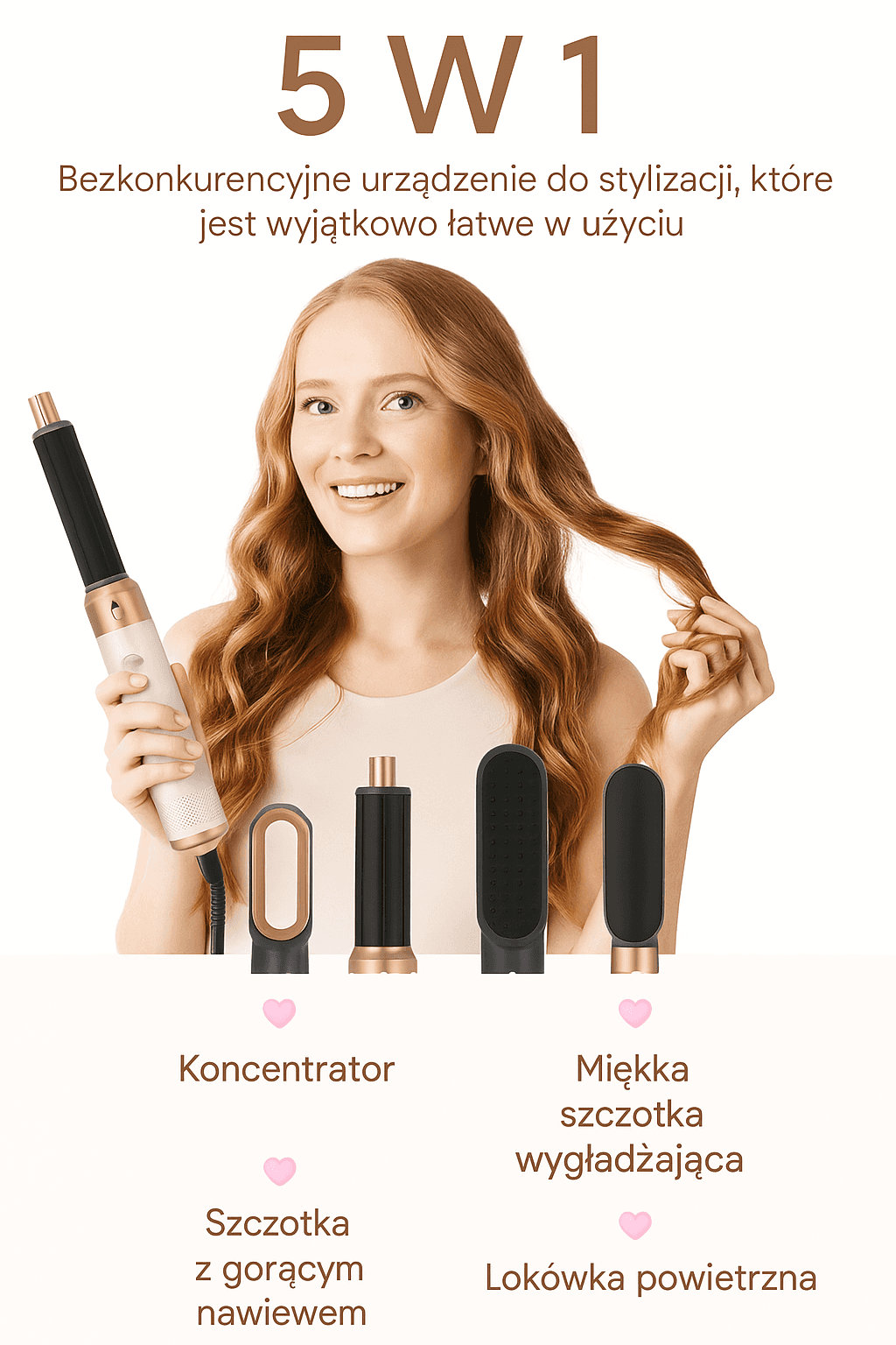 5w1 Suszarko-Lokówka z Gorącym Powietrzem do Kręcenia, Prostowania i Modelowania Włosów