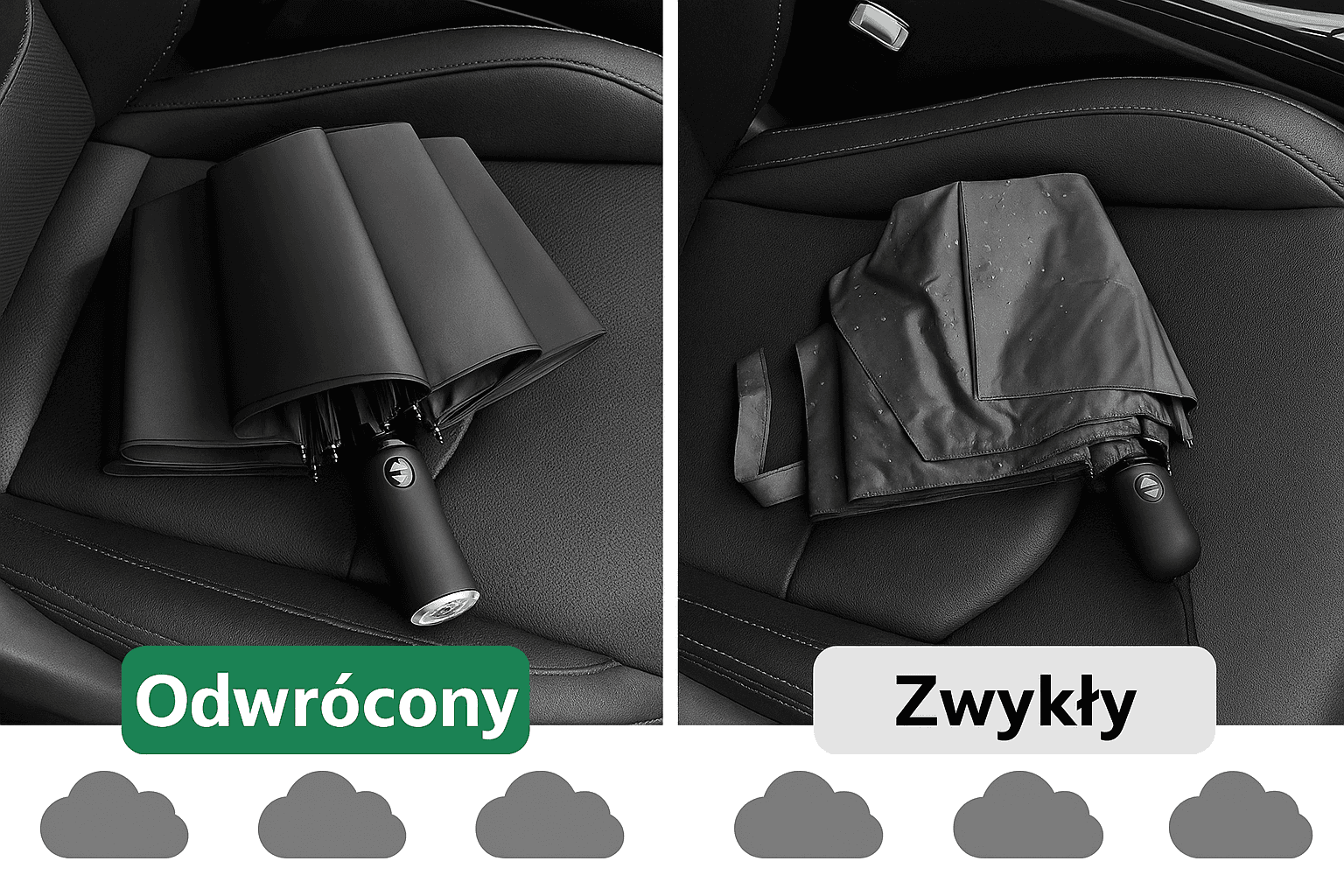 Parasol Automatyczny Odwrócony z Oświetleniem LED i Paskami Odbijającymi Światło